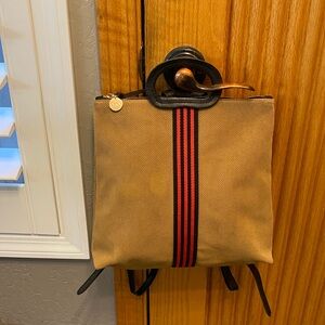 Clair V Marcelle Perforated suede & leather  Backpack with Red and black Stripe